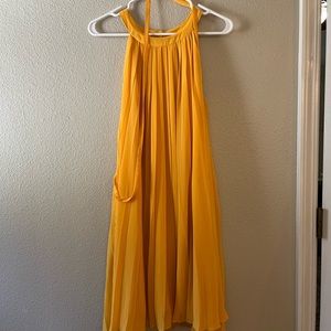NY and Co. BRIGHT Yellow Pleated Swing MOD Halter dress LAYERED